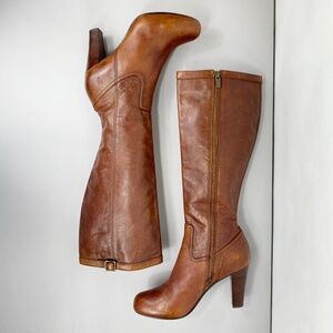 FRYE Leather Miranda Zip Boots in Cognac